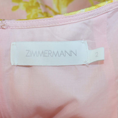 Zimmermann Pink/Yellow Linen Floral Ruffled Cut Out Mini Dress