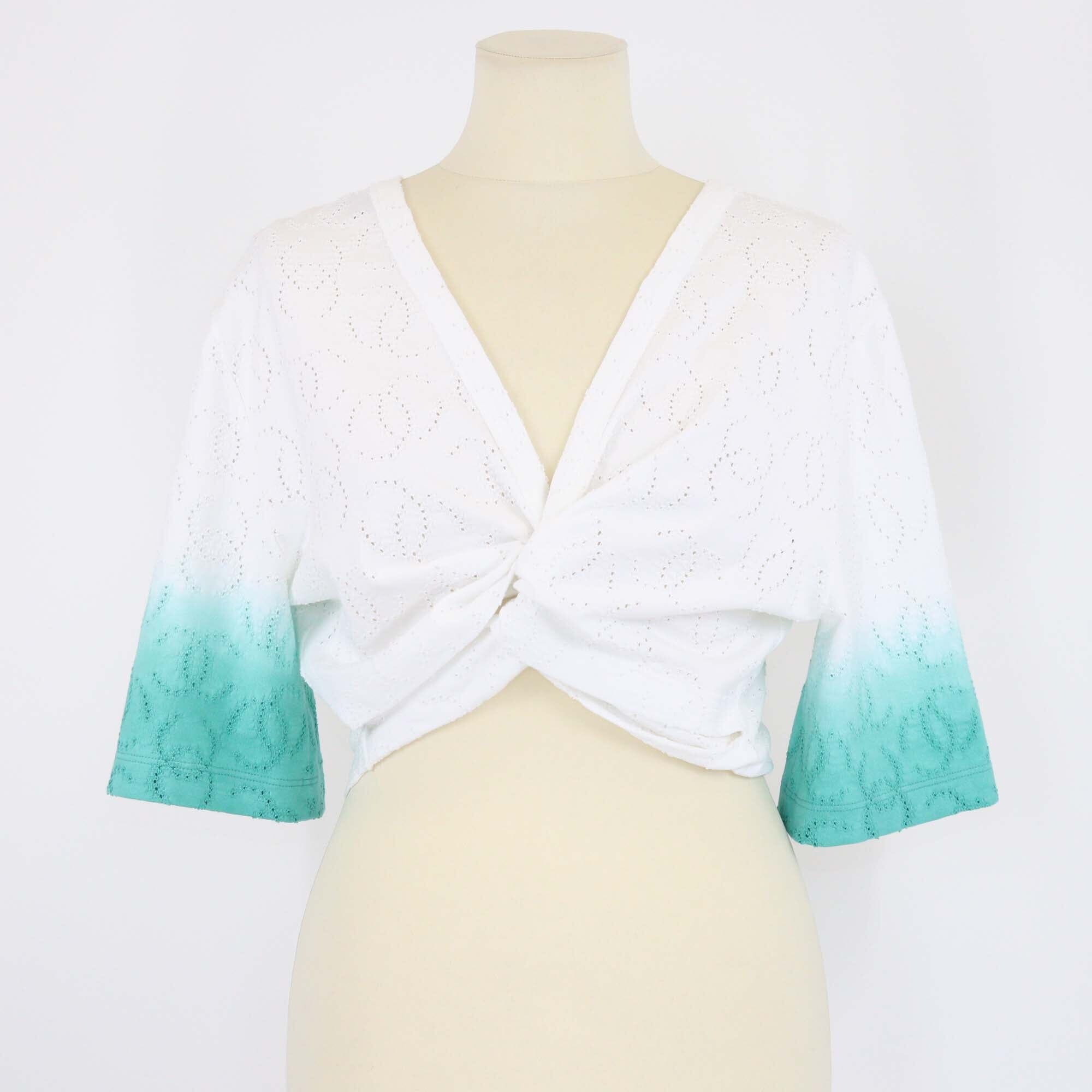 Chanel White/Green Ombre Twisted Cutout Crop Top Womens Chanel 