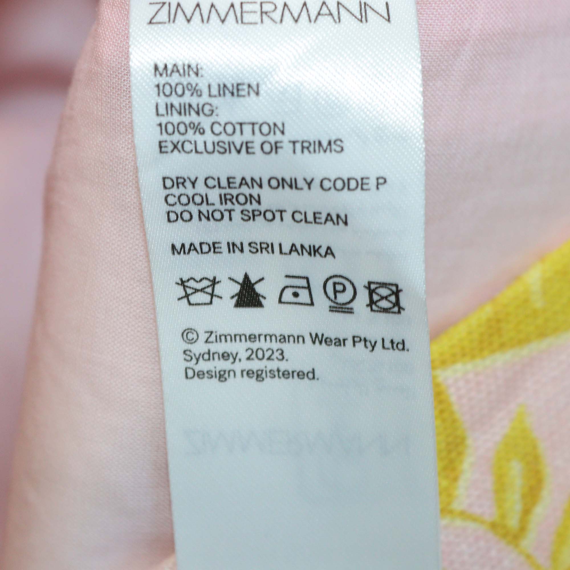 Zimmermann Pink/Yellow Linen Floral Ruffled Cut Out Mini Dress
