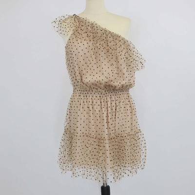 Gucci Beige Blend Fabric Polka Dot Ruffled One Shoulder Mini Dress