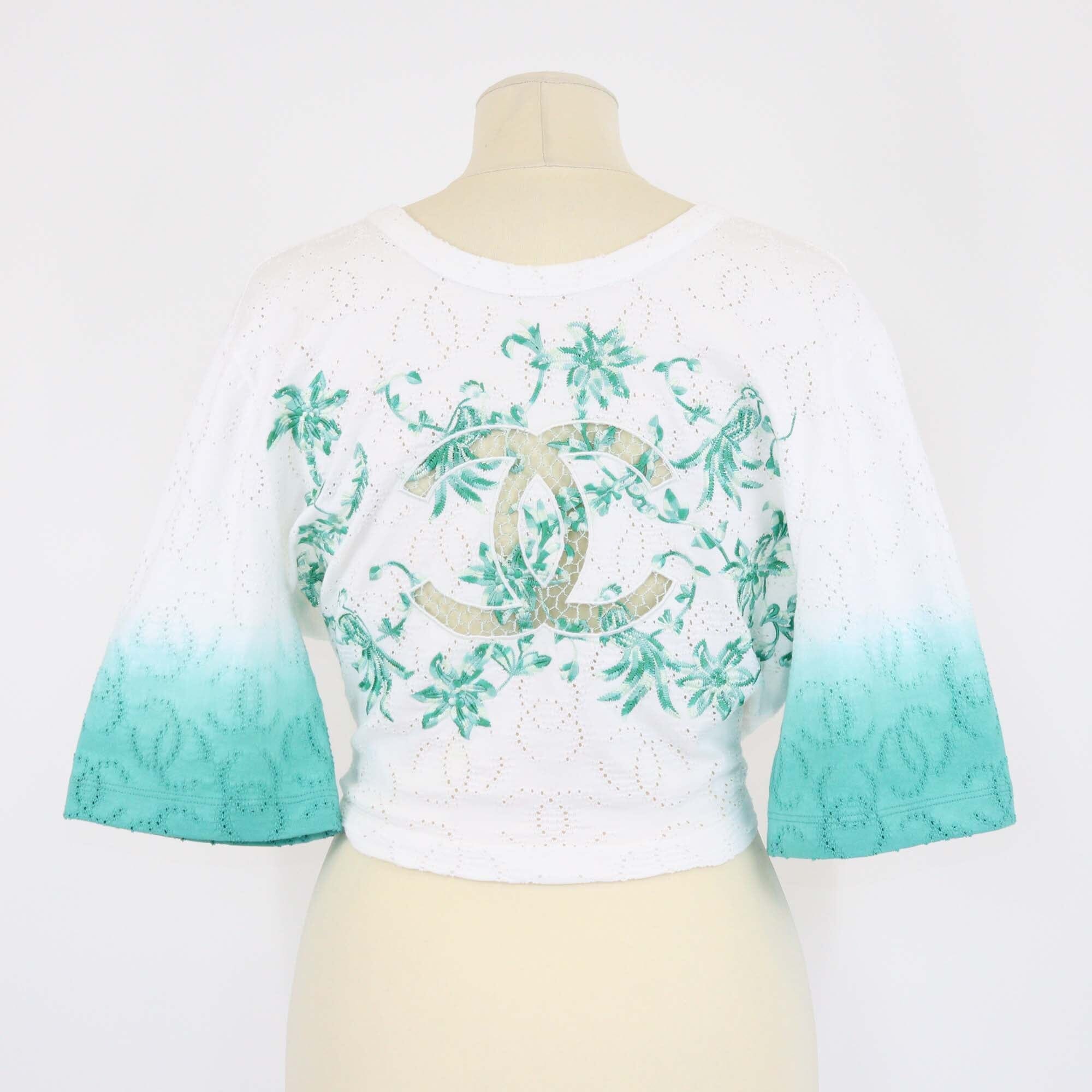 Chanel White/Green Ombre Twisted Cutout Crop Top Womens Chanel 