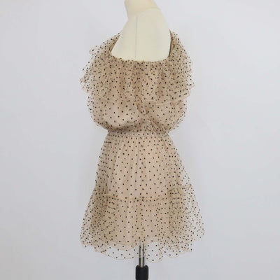 Gucci Beige Blend Fabric Polka Dot Ruffled One Shoulder Mini Dress