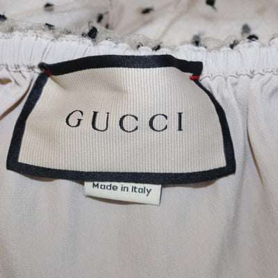 Gucci Beige Blend Fabric Polka Dot Ruffled One Shoulder Mini Dress