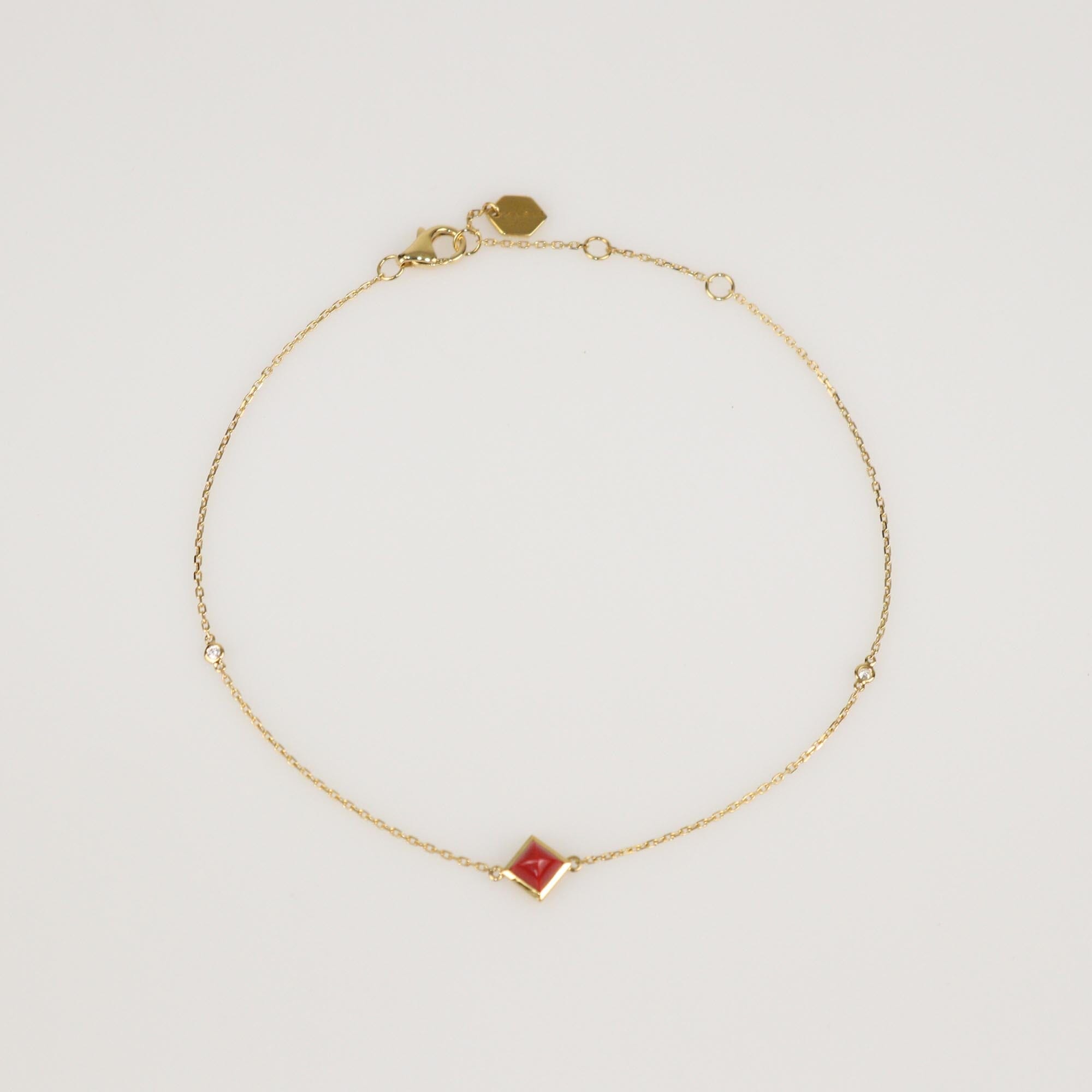 Marli Cleo Pyramid Red Coral 18K Yellow Gold Diamond Anklet Womens Marli 