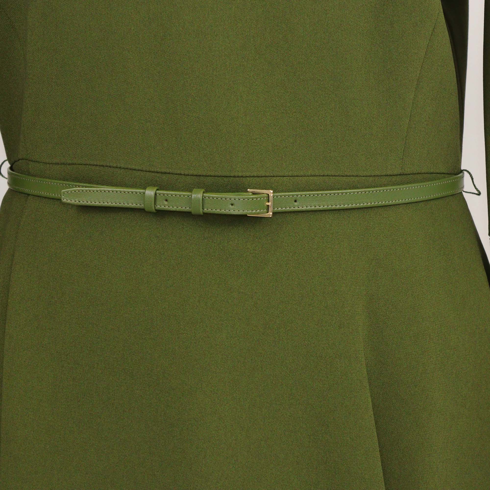 Elie Saab Olive Green Blend Viscose Lace Detail Long Sleeve Belted Short Dress
