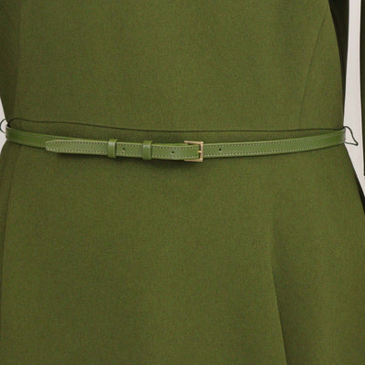 Elie Saab Olive Green Blend Viscose Lace Detail Long Sleeve Belted Short Dress