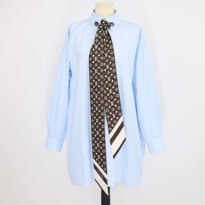 Louis Vuitton Light Blue Cotton Poplin Silk Scarf Detail Long Sleeve Shirt