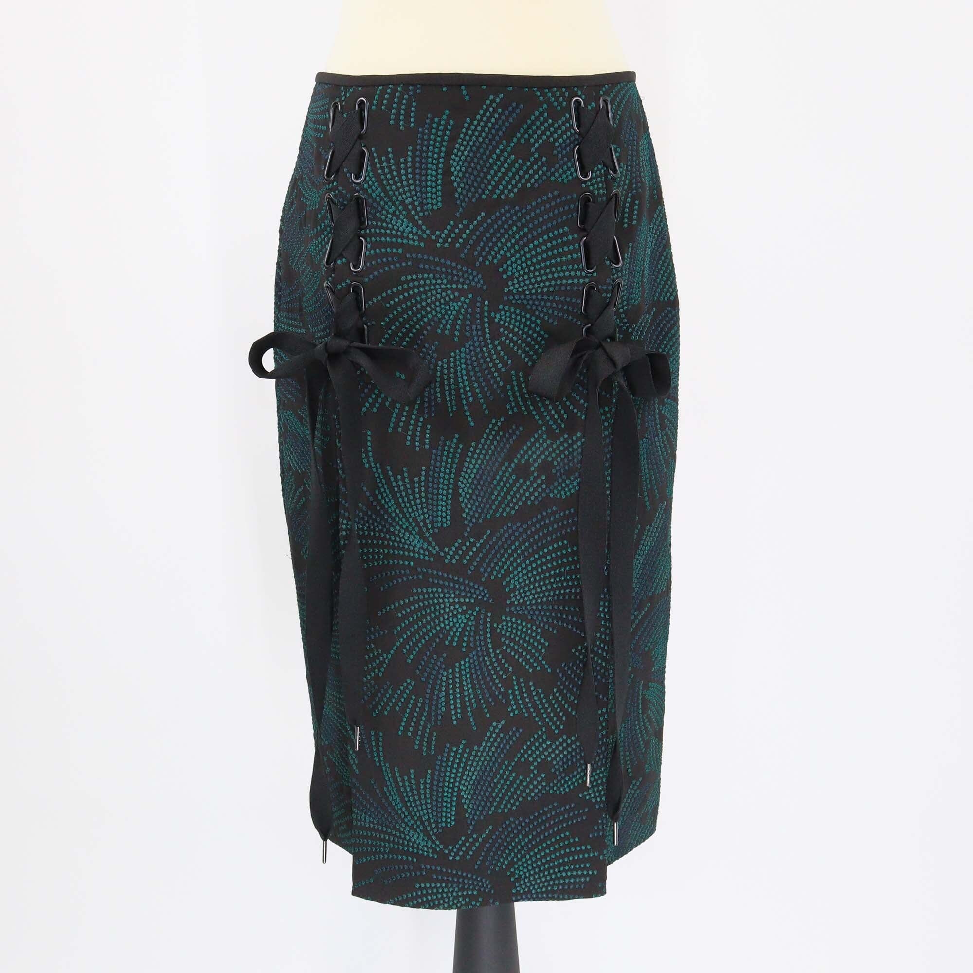 Acler Black/Emerald Harwich Lace Up Midi Skirt Womens Acler 