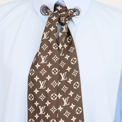 Louis Vuitton Light Blue Cotton Poplin Silk Scarf Detail Long Sleeve Shirt