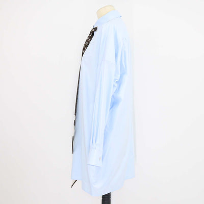 Louis Vuitton Light Blue Cotton Poplin Silk Scarf Detail Long Sleeve Shirt