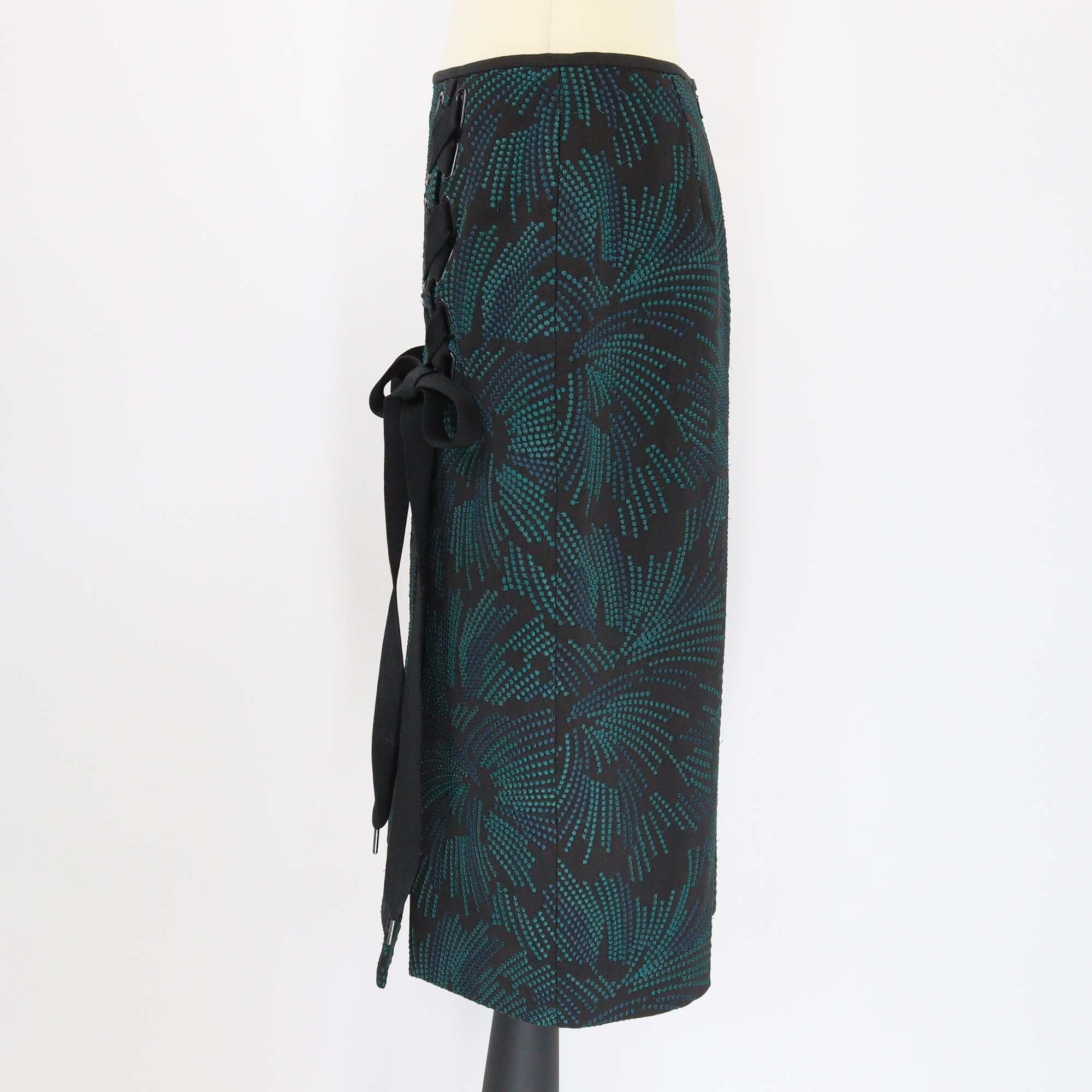 Acler Black/Emerald Harwich Lace Up Midi Skirt Womens Acler 