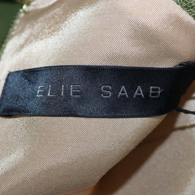 Elie Saab Olive Green Blend Viscose Lace Detail Long Sleeve Belted Short Dress