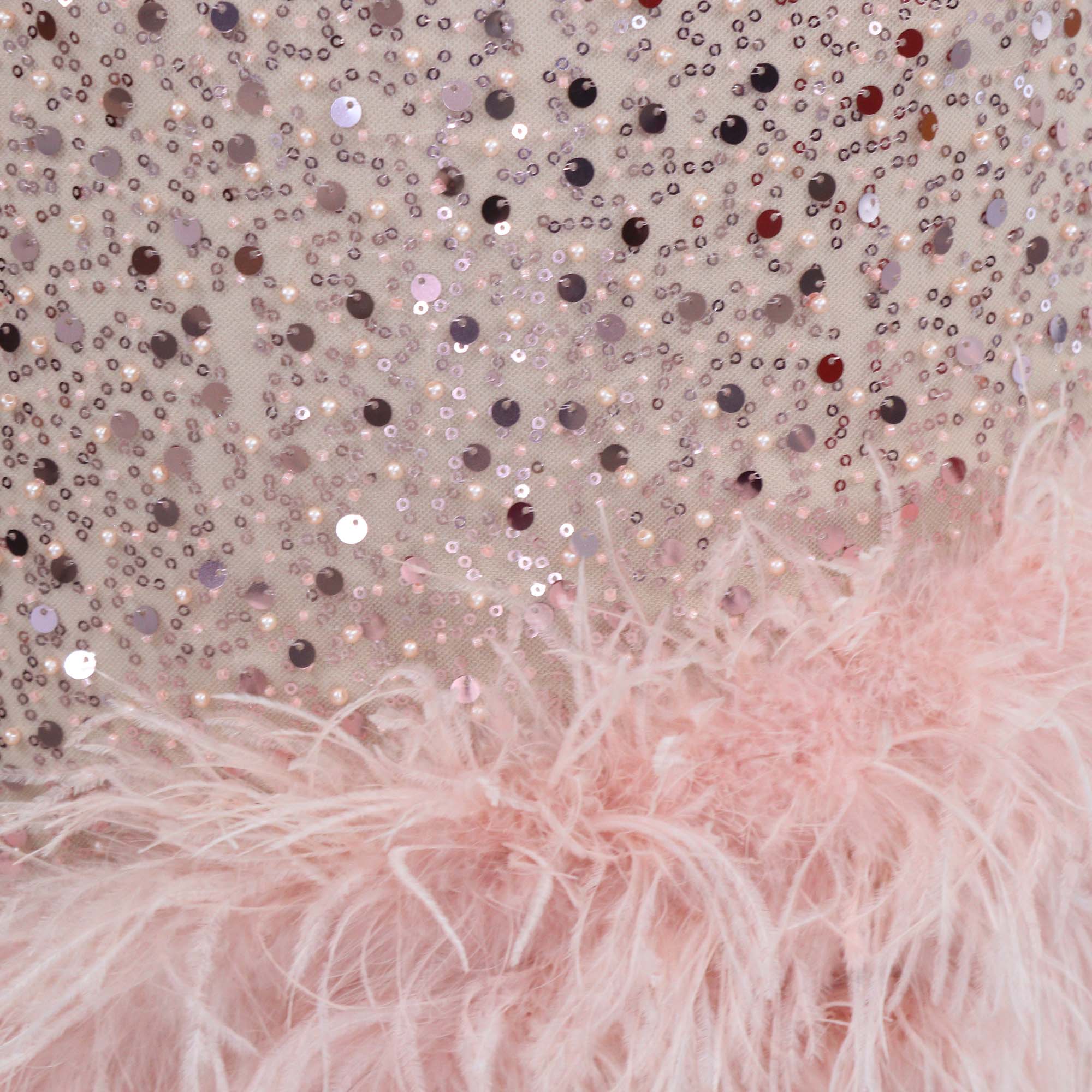 Nadine Merabi Pink Polyester Evie Sequins and Feather Hem Mini Dress