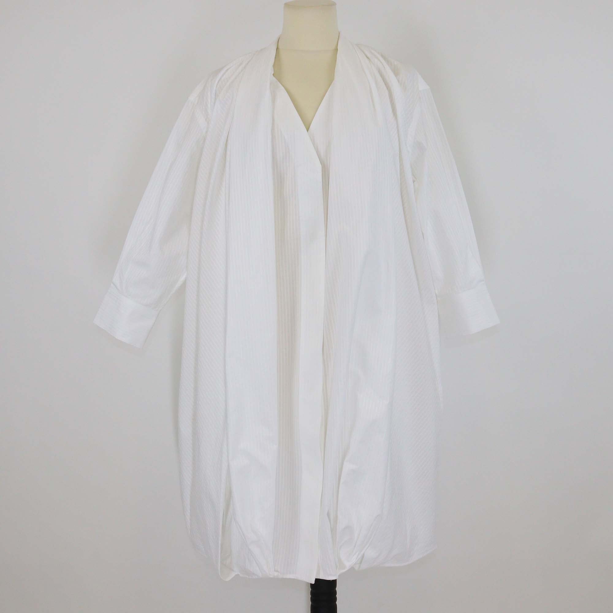 Loewe White Cotton Striped Textured Draped Midi Dress