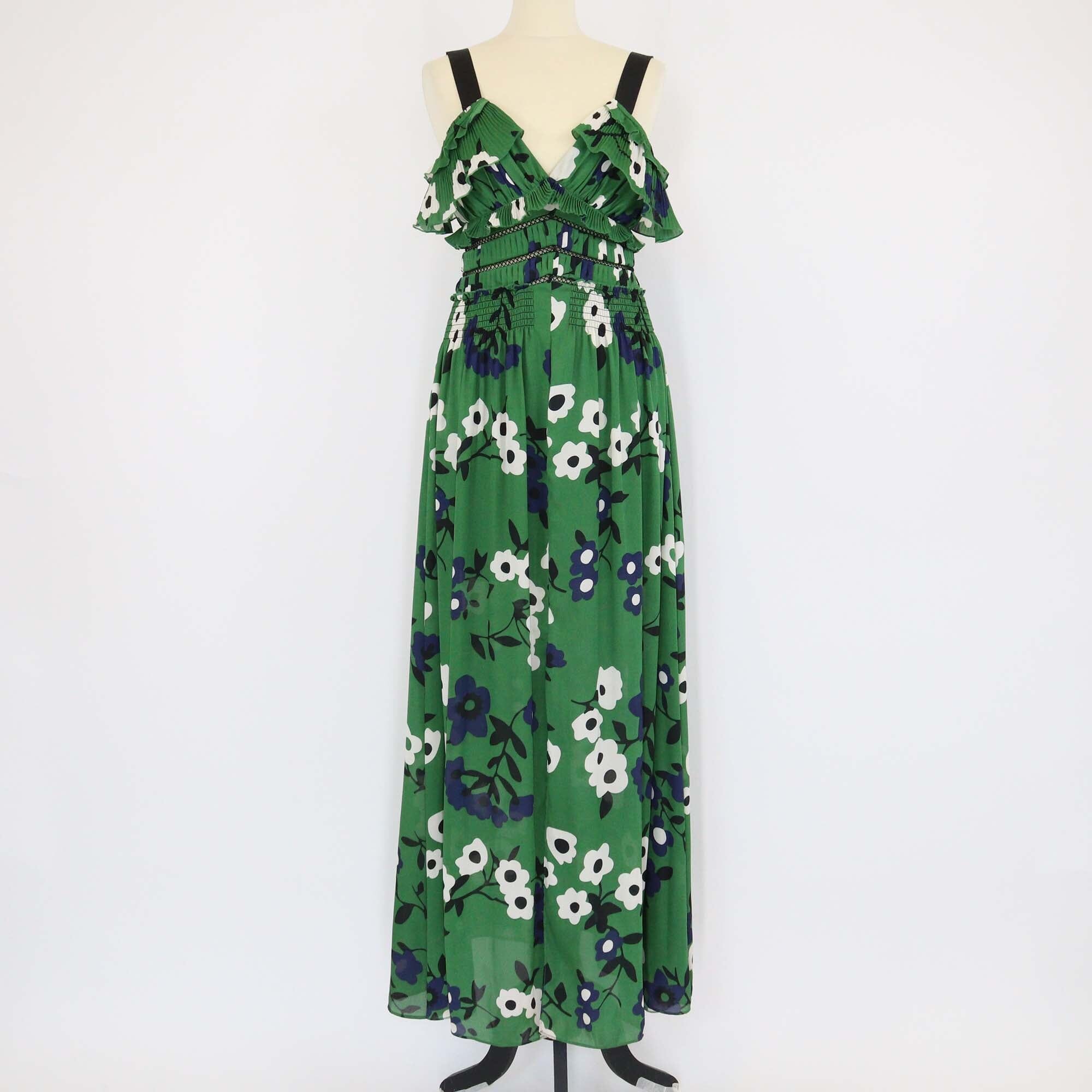 Self-Portrait Green Floral Print Off Shoulder Ruffle Maxi Dress Womens Self Portrait 