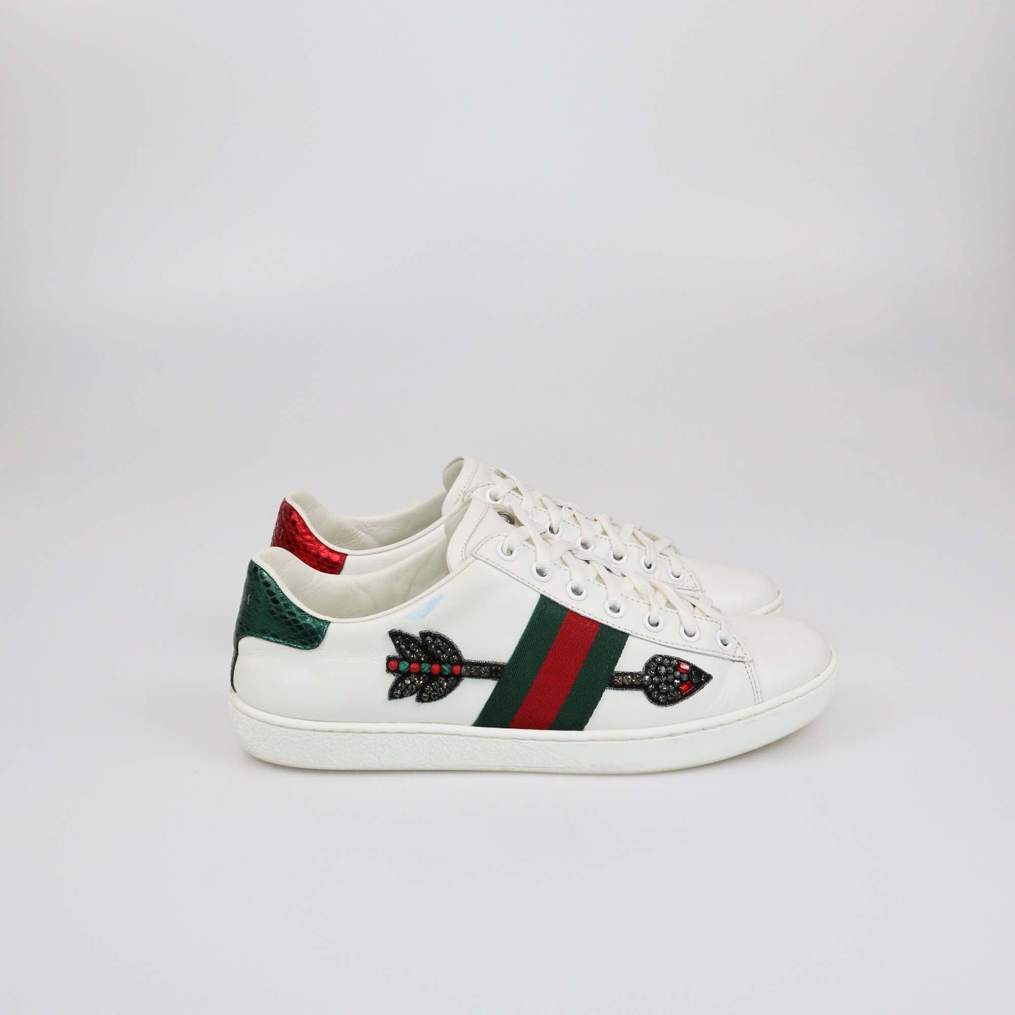 Gucci White Embroidered Arrow Ace Sneakers Womens Gucci 