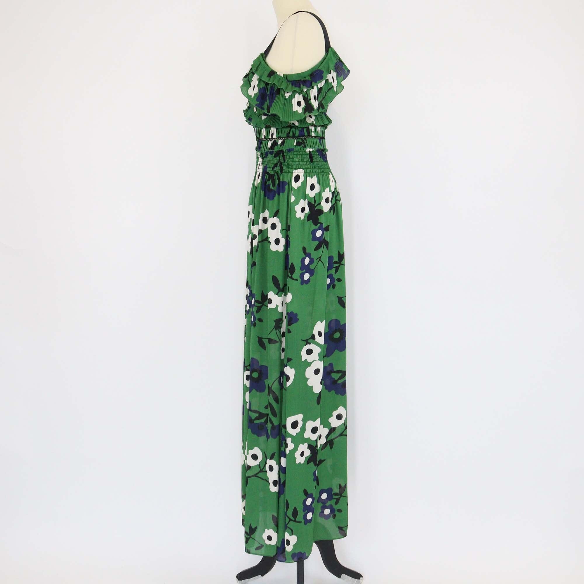Self-Portrait Green Floral Print Off Shoulder Ruffle Maxi Dress Womens Self Portrait 