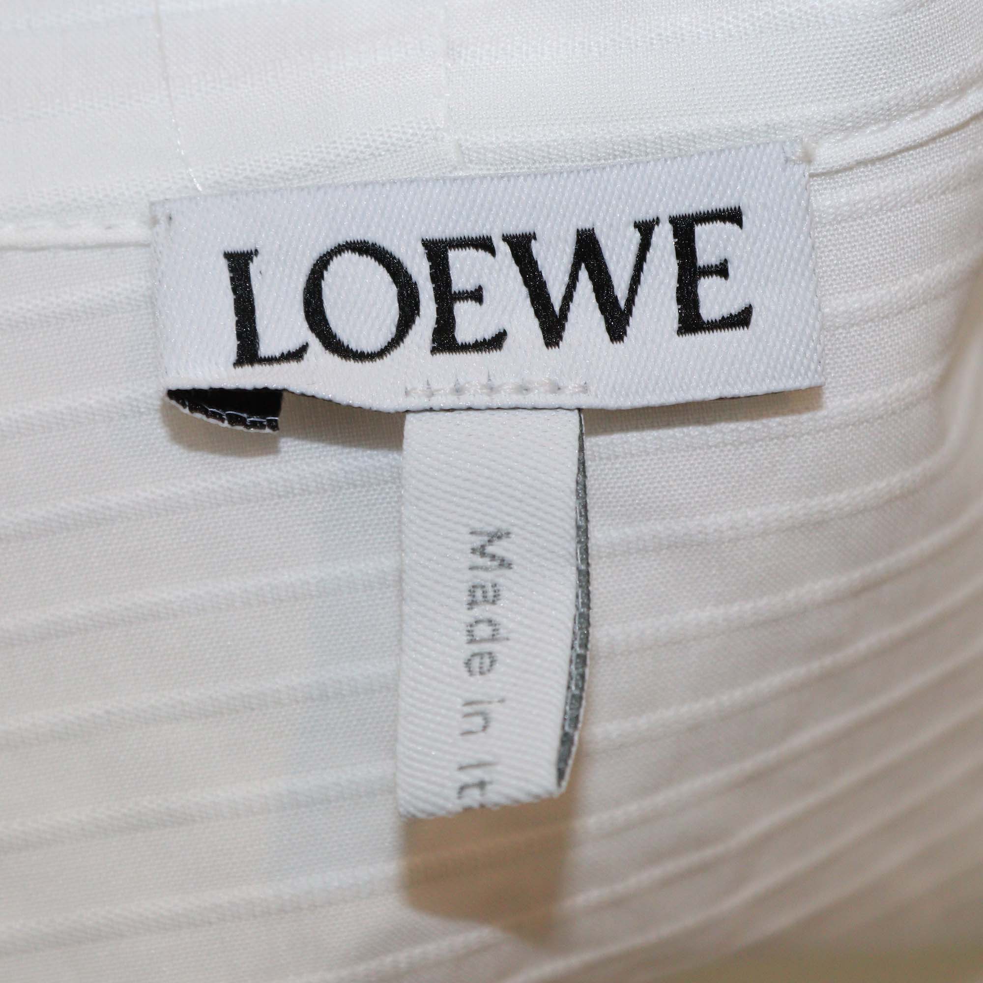 Loewe White Cotton Striped Textured Draped Midi Dress