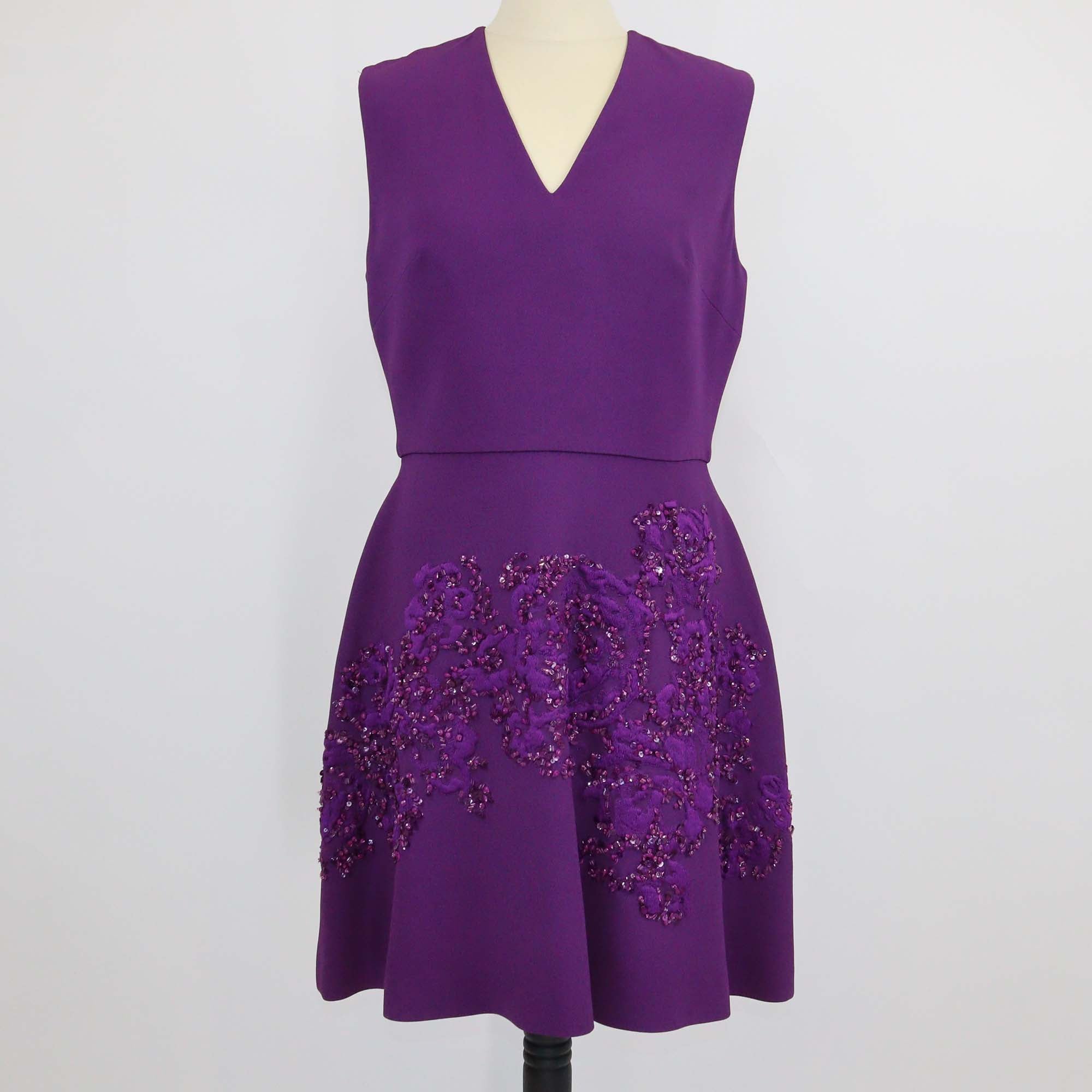 Elis Saab Amethyst Blend Viscose Embroidered Sequins Sleeveless Mini Dress