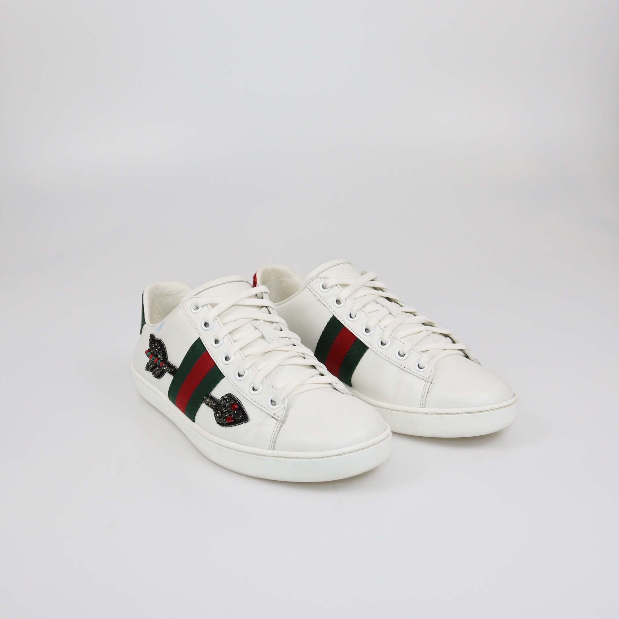 Gucci White Embroidered Arrow Ace Sneakers Womens Gucci 