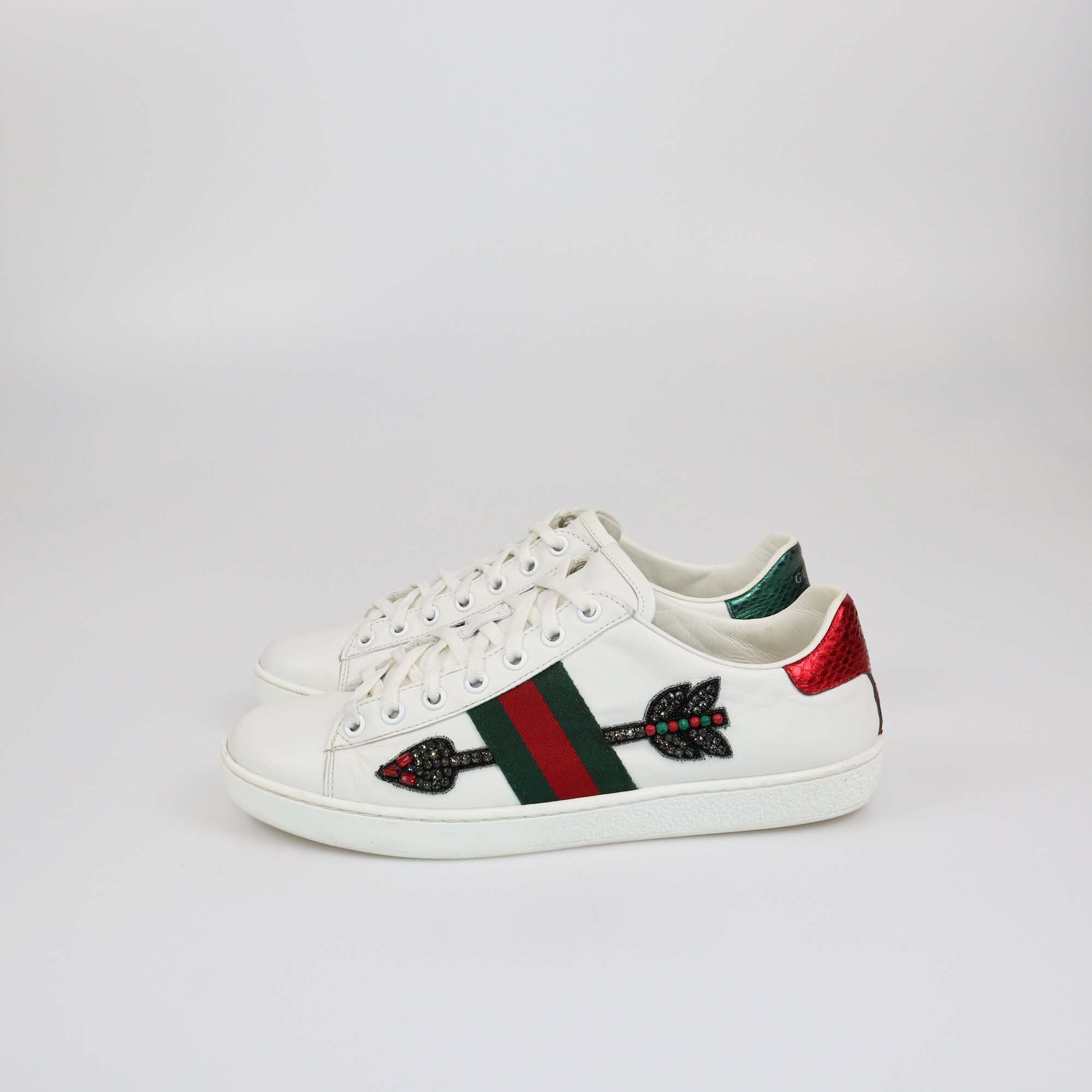 Gucci White Embroidered Arrow Ace Sneakers Womens Gucci 