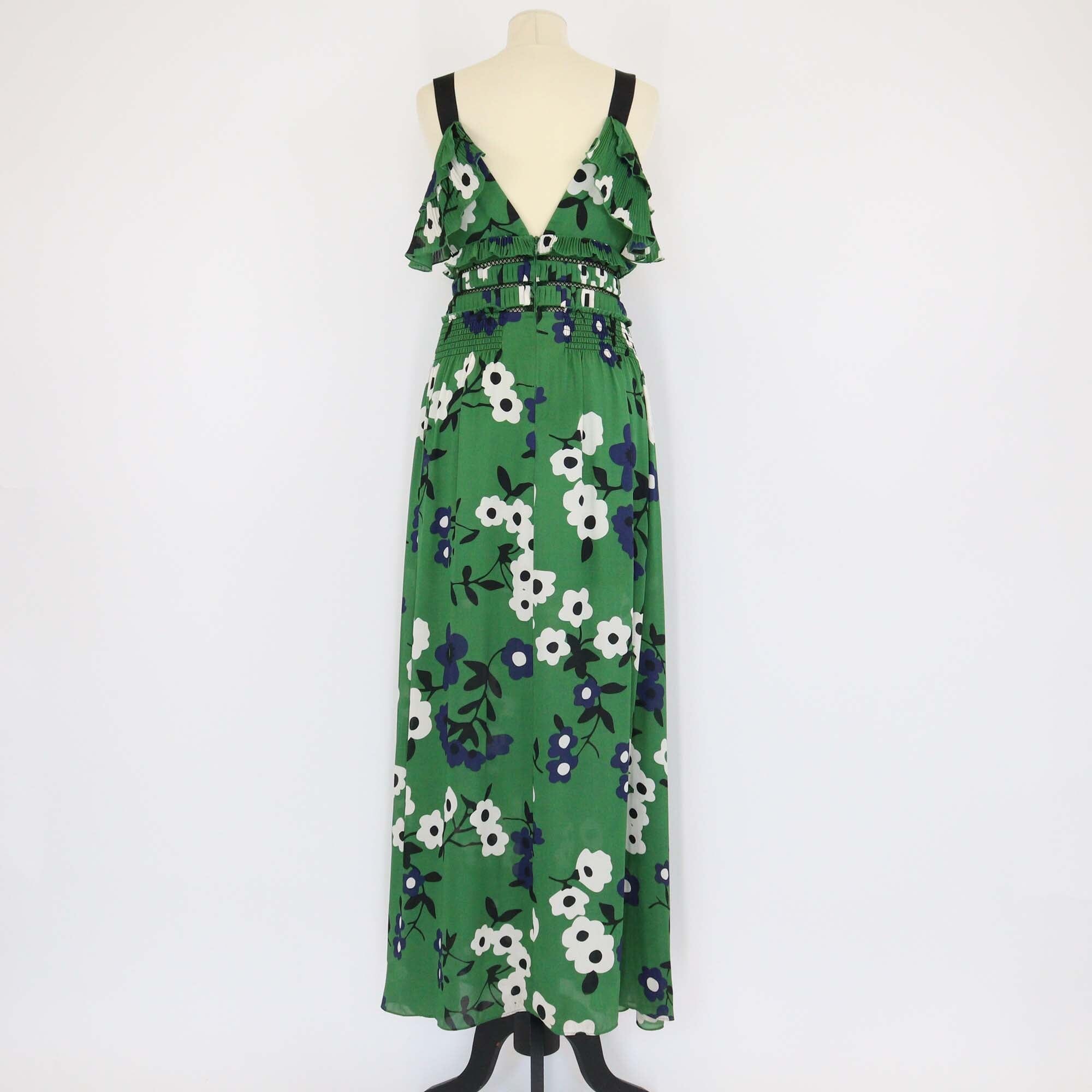 Self-Portrait Green Floral Print Off Shoulder Ruffle Maxi Dress Womens Self Portrait 