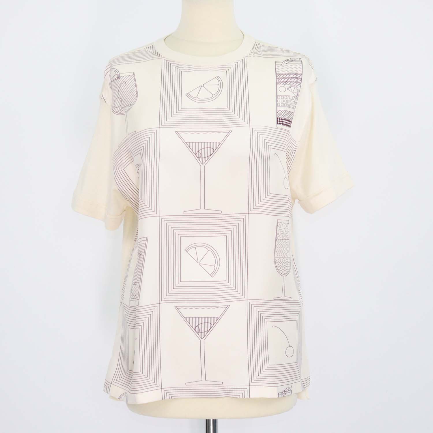 Loro Piana Cream Silk Cotton Blend Mazzorbo Printed Short Sleeve Top