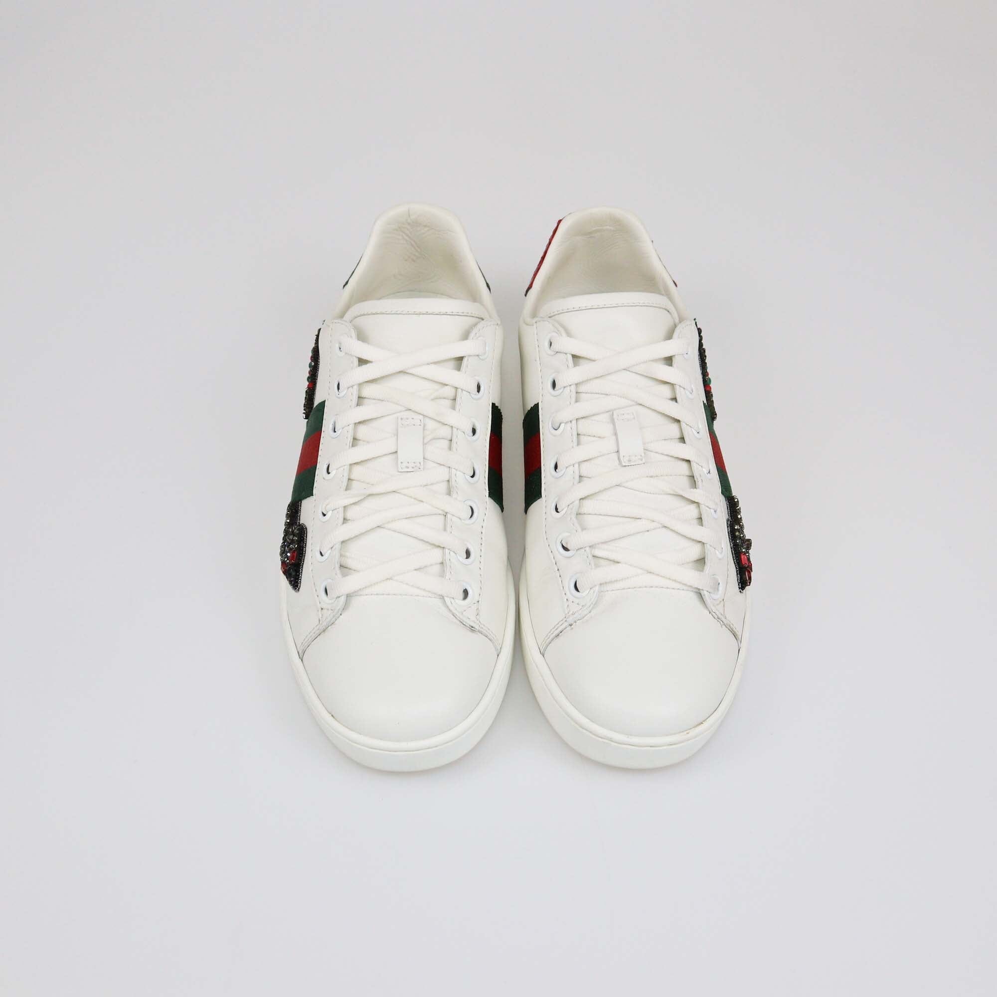 Gucci White Embroidered Arrow Ace Sneakers Womens Gucci 