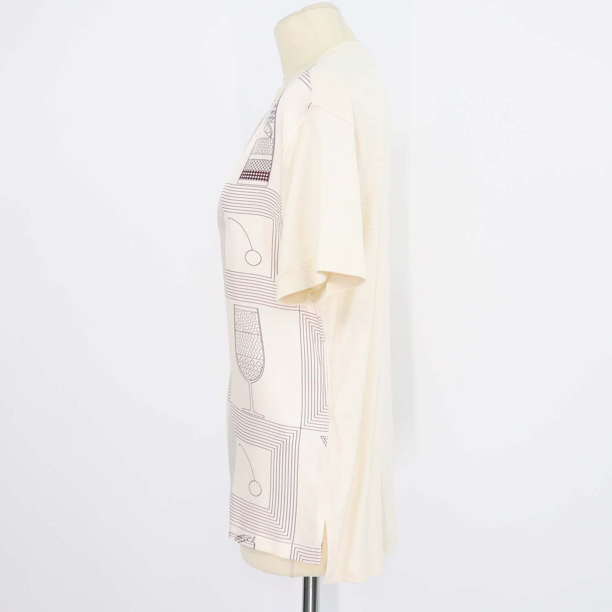 Loro Piana Cream Silk Cotton Blend Mazzorbo Printed Short Sleeve Top
