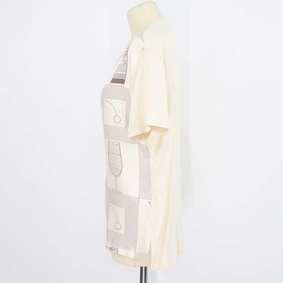 Loro Piana Cream Silk Cotton Blend Mazzorbo Printed Short Sleeve Top