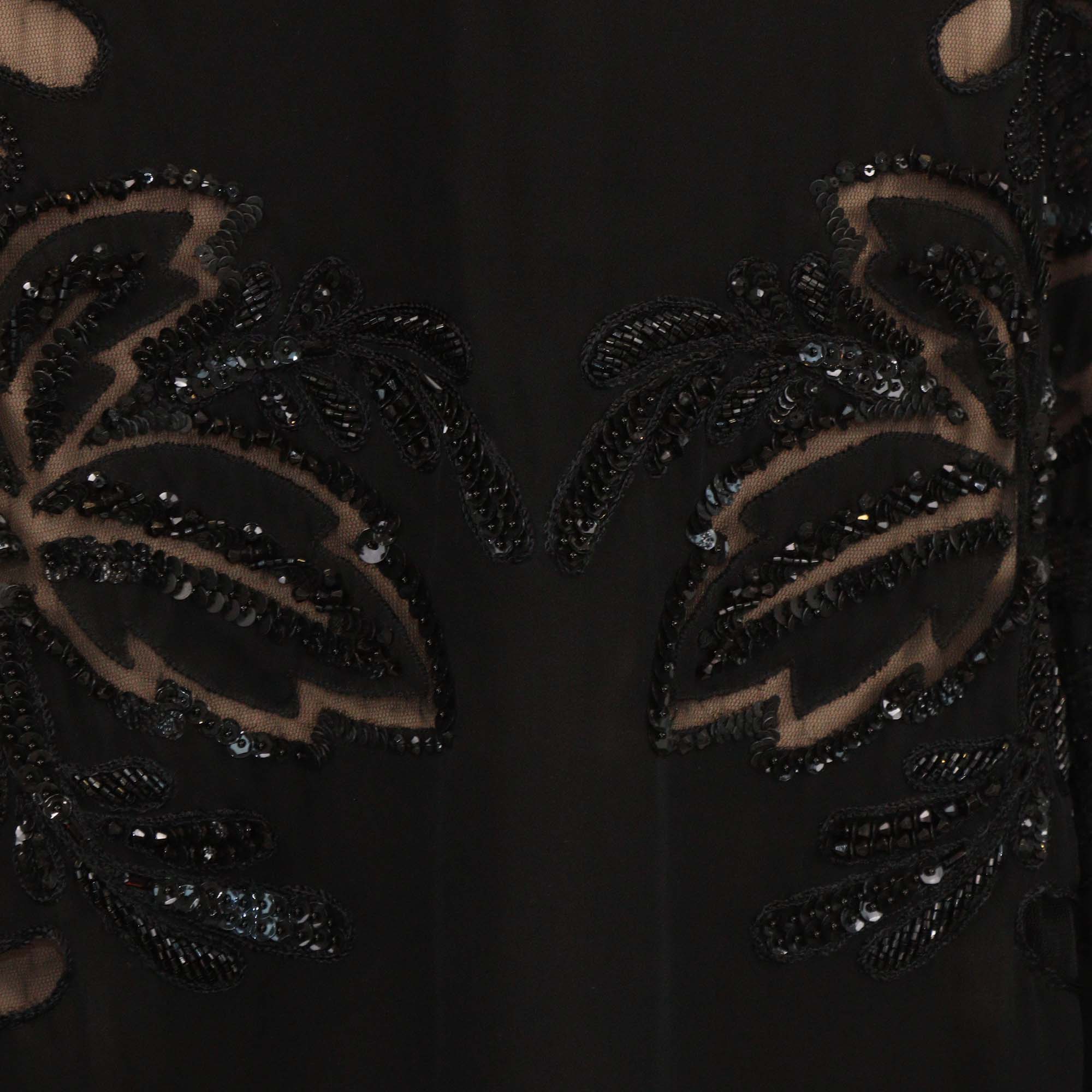 Elie Saab Black Silk Sequin & Beaded Long Sleeve Tunic Dress