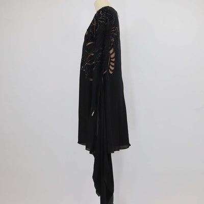 Elie Saab Black Silk Sequin & Beaded Long Sleeve Tunic Dress