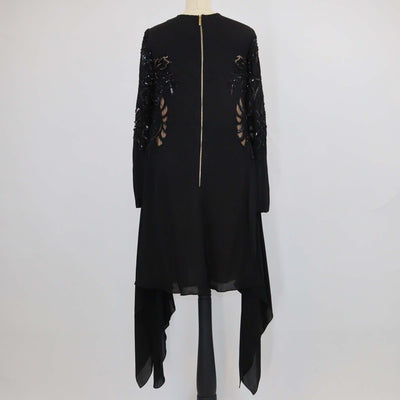 Elie Saab Black Silk Sequin & Beaded Long Sleeve Tunic Dress