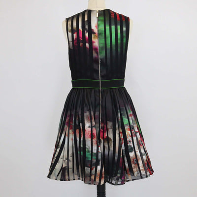 Elie Saab Multicolor Striped Blended Fabric Sleeveless Short Dress