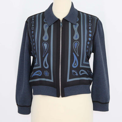 Hermes Blue Silk Wool Blend Candy Libris Print Long Sleeve Polo Top