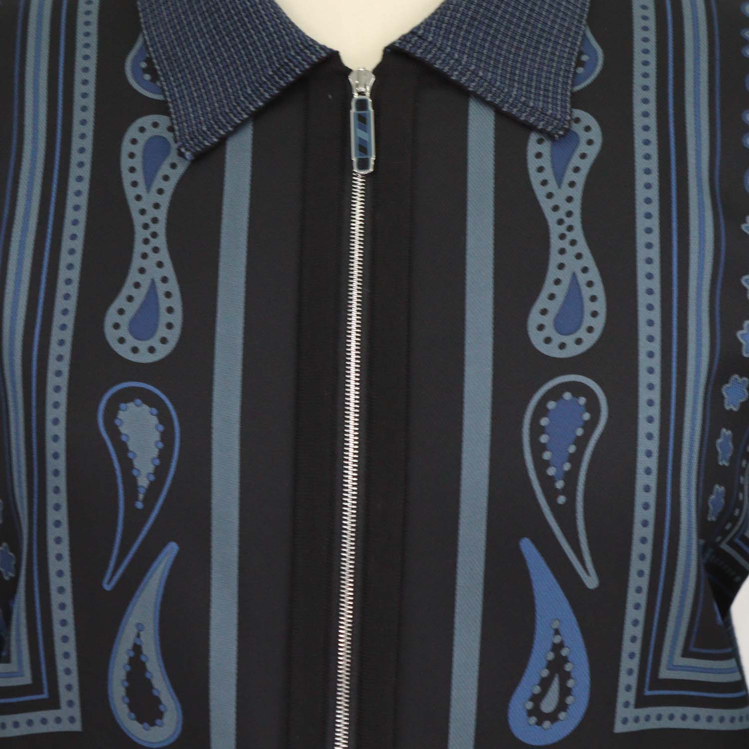 Hermes Blue Silk Wool Blend Candy Libris Print Long Sleeve Polo Top