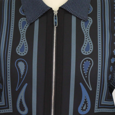 Hermes Blue Silk Wool Blend Candy Libris Print Long Sleeve Polo Top