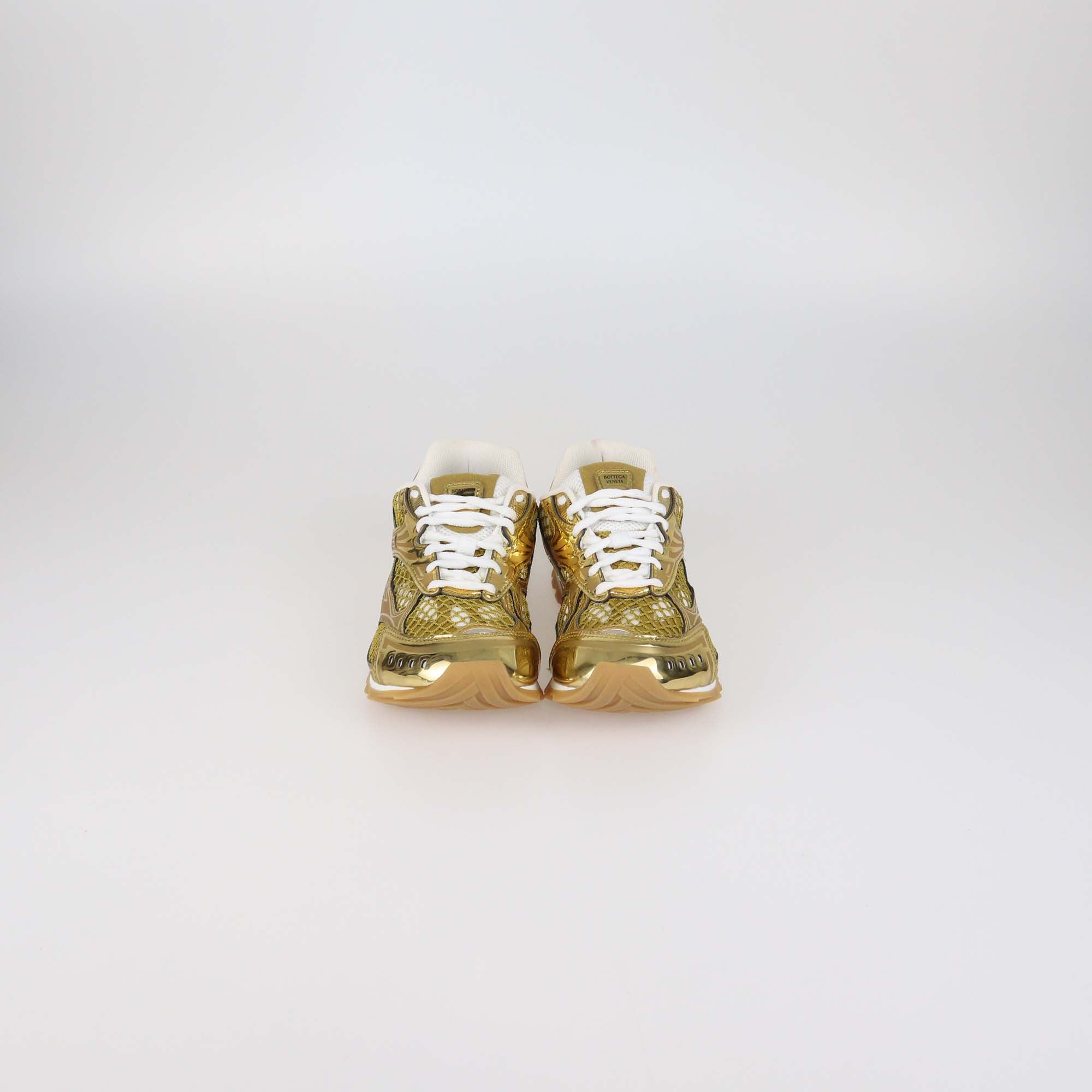 Bottega Veneta Gold/White Technical Fabric and Mesh Orbit Sneakers