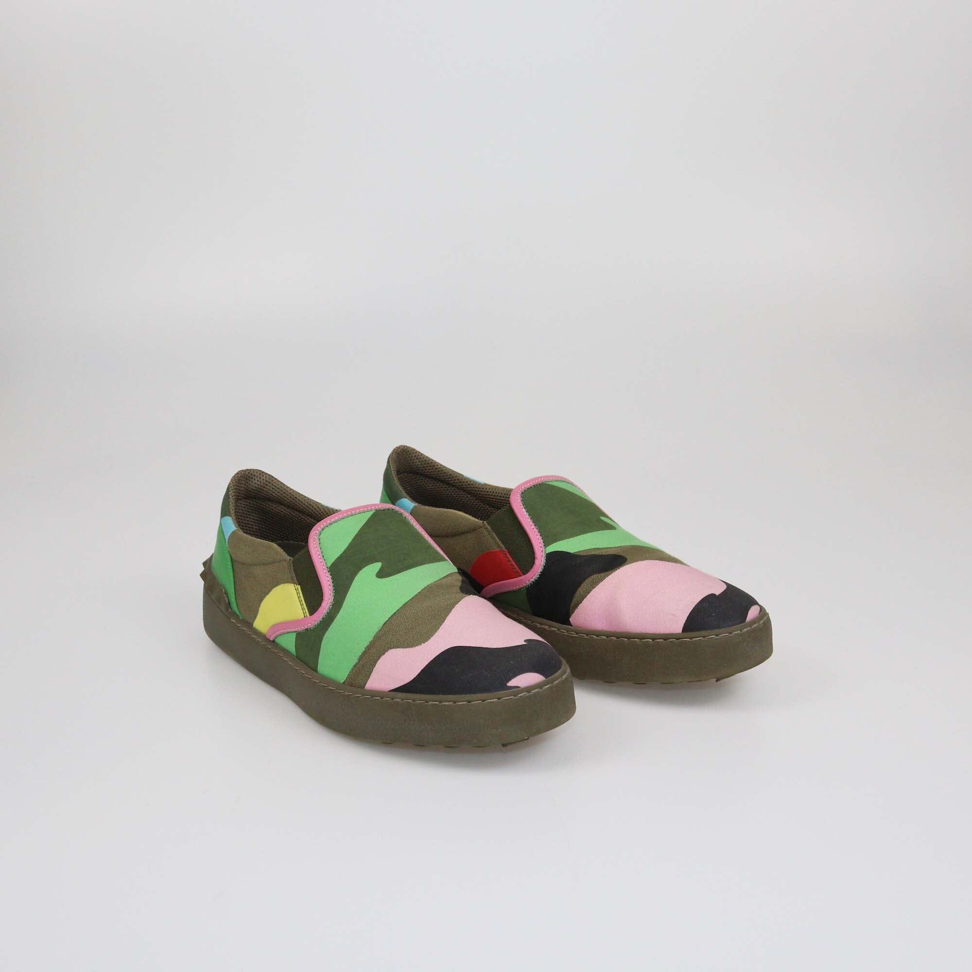 Valentino Multicolor Camouflage Print Slip On Sneakers Womens Valentino 