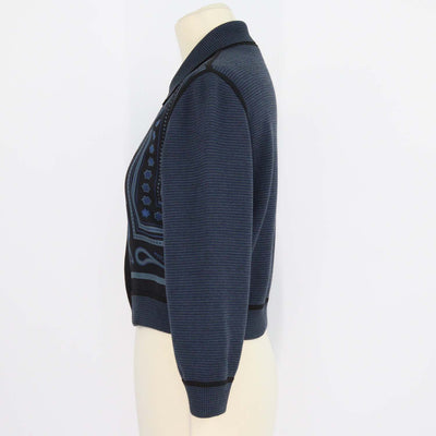 Hermes Blue Silk Wool Blend Candy Libris Print Long Sleeve Polo Top