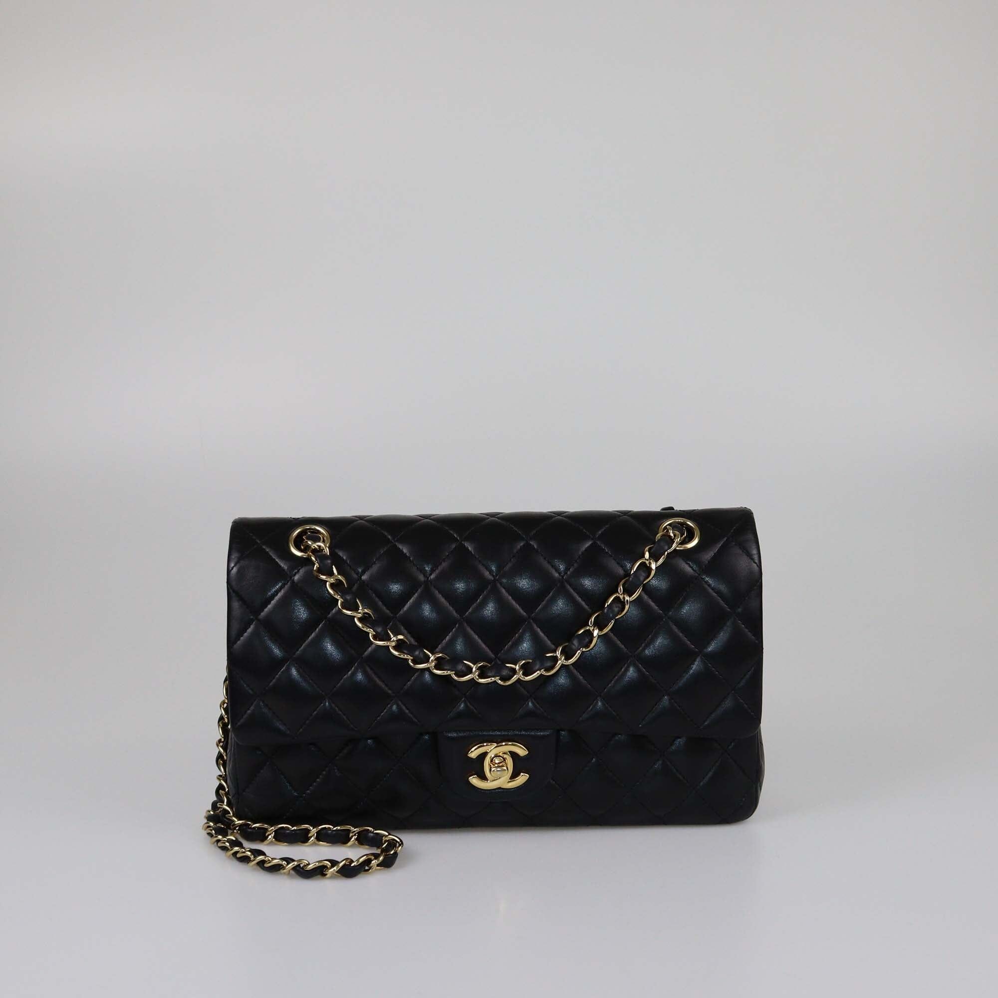 Chanel Black Medium Classic Lambskin Double Flap Womens Chanel 