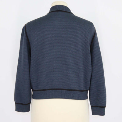 Hermes Blue Silk Wool Blend Candy Libris Print Long Sleeve Polo Top