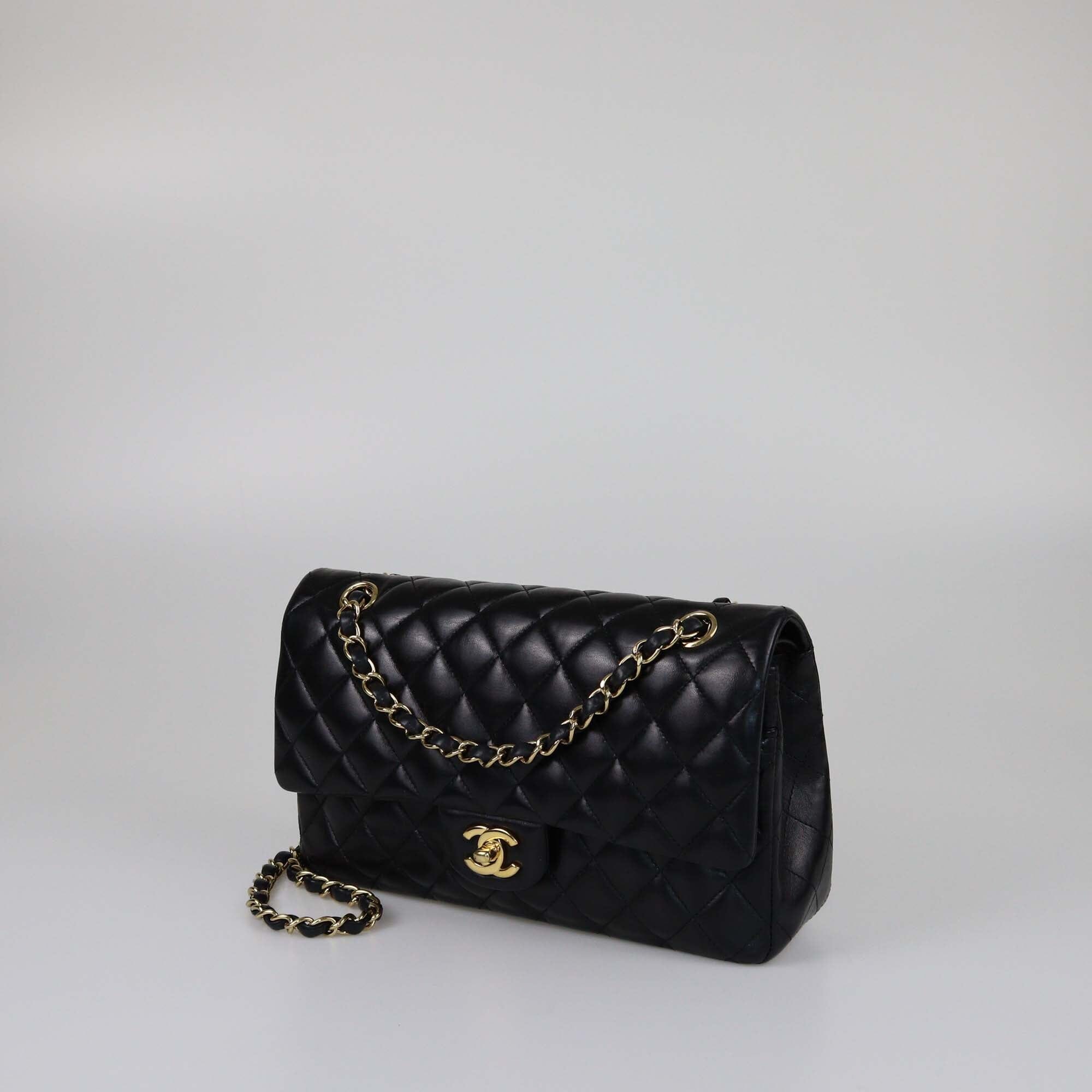 Chanel Black Medium Classic Lambskin Double Flap Womens Chanel 