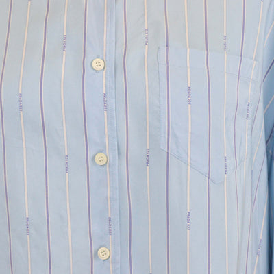 Prada Blue Silk Stripe Logo 022 Printed Long Sleeve Shirt