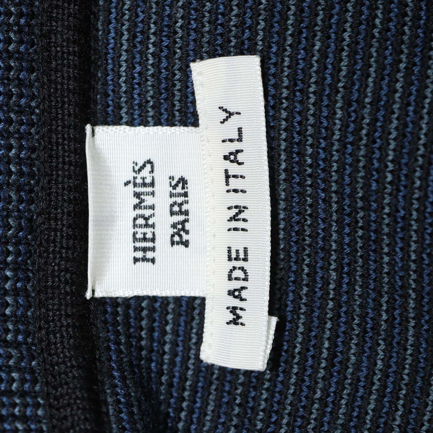 Hermes Blue Silk Wool Blend Candy Libris Print Long Sleeve Polo Top
