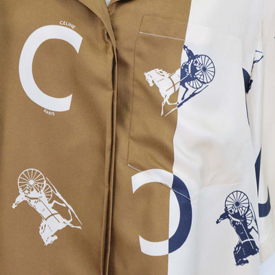 Celine Tricolor Silk Carriage Print Pyjama Short Sleeve Shirt