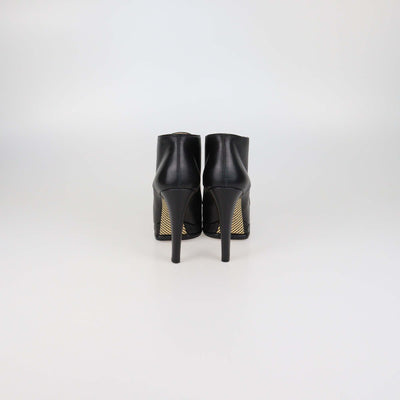 Chanel Black Leather Lace Up Platform Cap Toe Booties