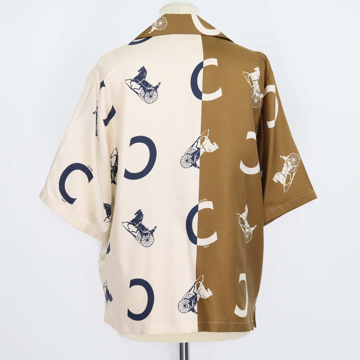 Celine Tricolor Silk Carriage Print Pyjama Short Sleeve Shirt