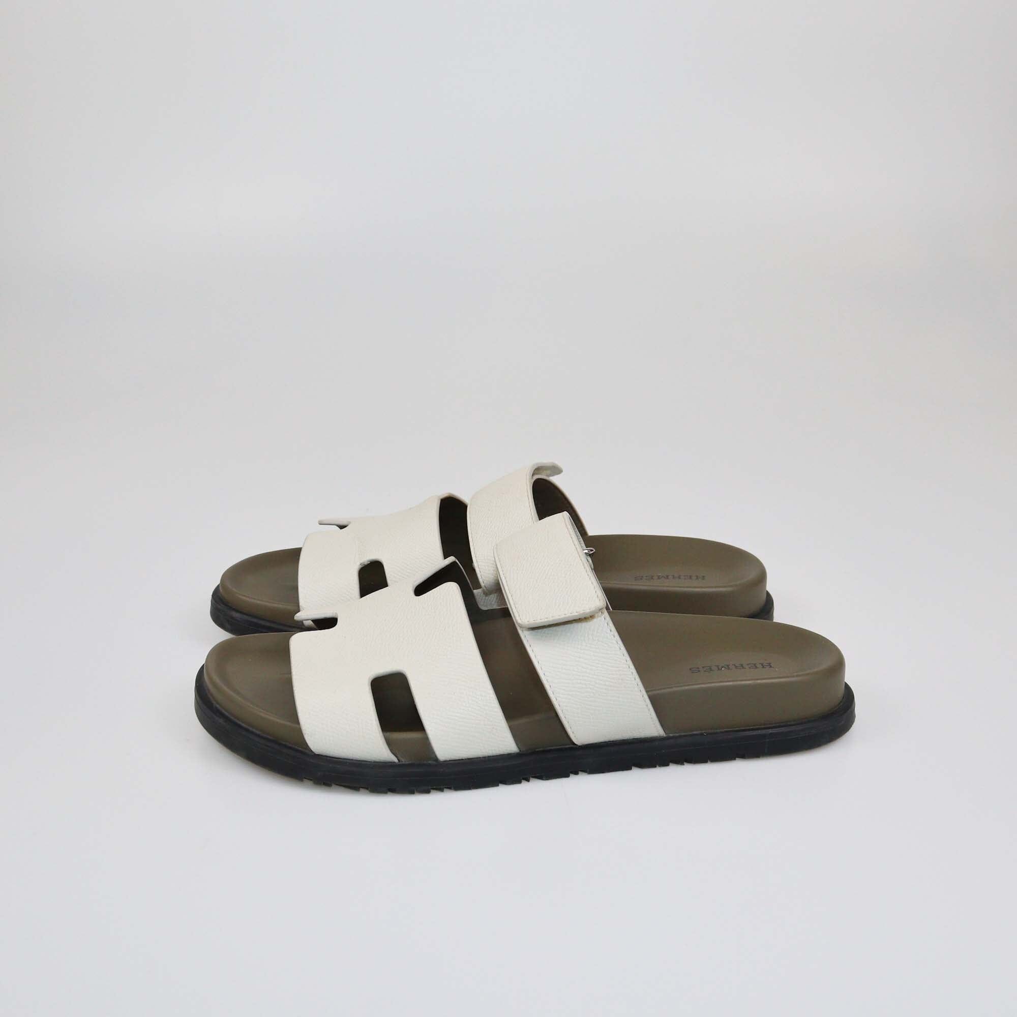 Hermes Off White/Green Chypre Sandals Womens Hermes 