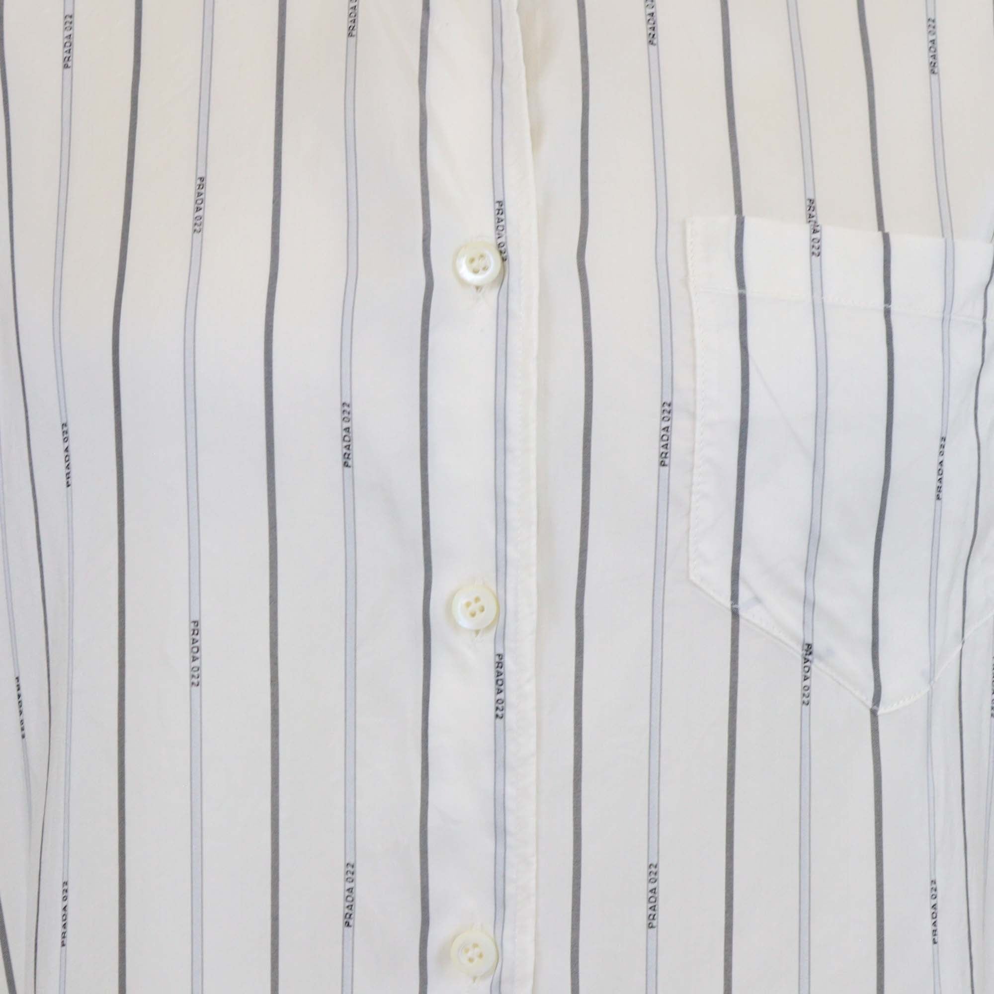Prada White Silk Stripe Logo 022 Printed Long Sleeve Shirt